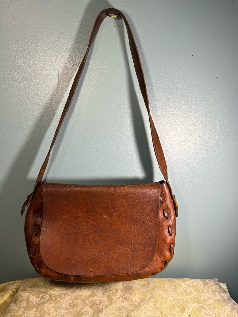 Tooled Leather Folksy Haight Ashbury Heart & Flowers Saddlebag Shoulder Purse